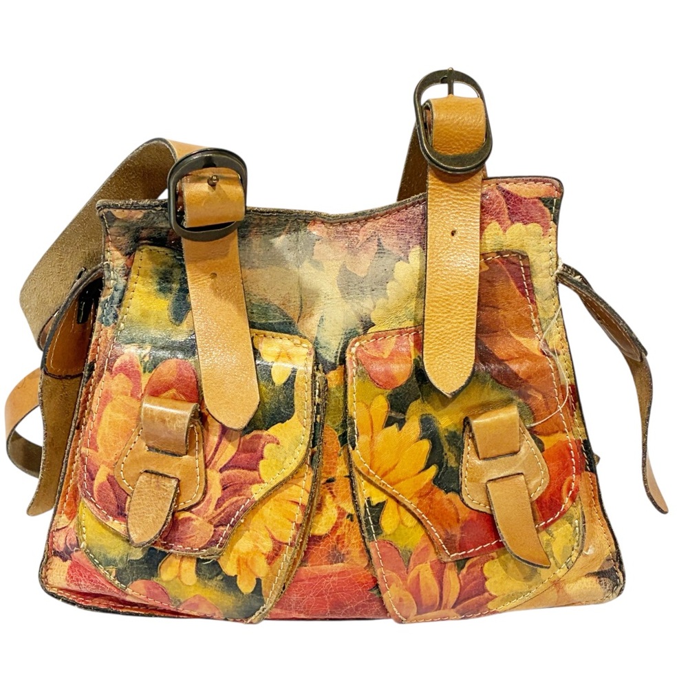 Patricia‎ Nash Brown Leather Multi Color Floral Satchel Handbag